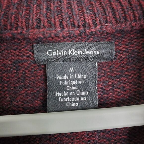 Calvin Klein Quarter Zip Mens M Pullover Marled Red Black Textured Striping - Picture 6 of 7